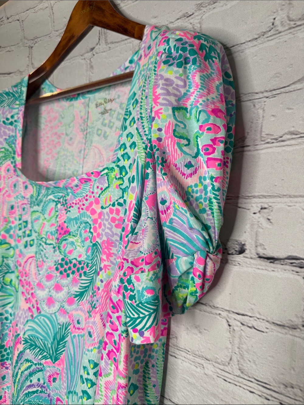 Lilly Pulitzer Tropical Print Shift Dress W/Square Neck Size X-Large - Picture 5 of 13